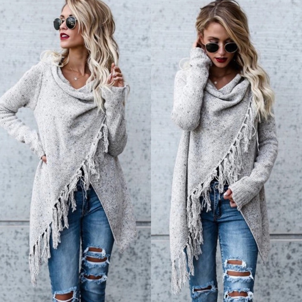 🌟Restocking🌟Wrap Fringe Cardigan Sweater - Picture 2 of 7
